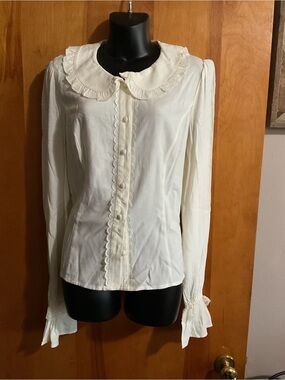 Thorn and Fable by Hot Topic Cream Ruffled Peter Pan Collar Button-Down Blouse
